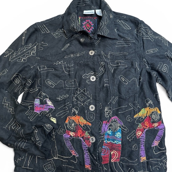 Chico’s Embroidered Boho Jacket Black Artistic Tribal Statement Piece size 0 - Picture 6 of 11